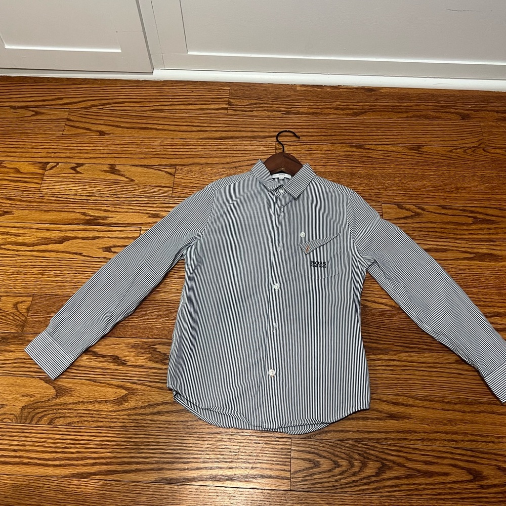 Boss striped button down shirt. 
Size 10